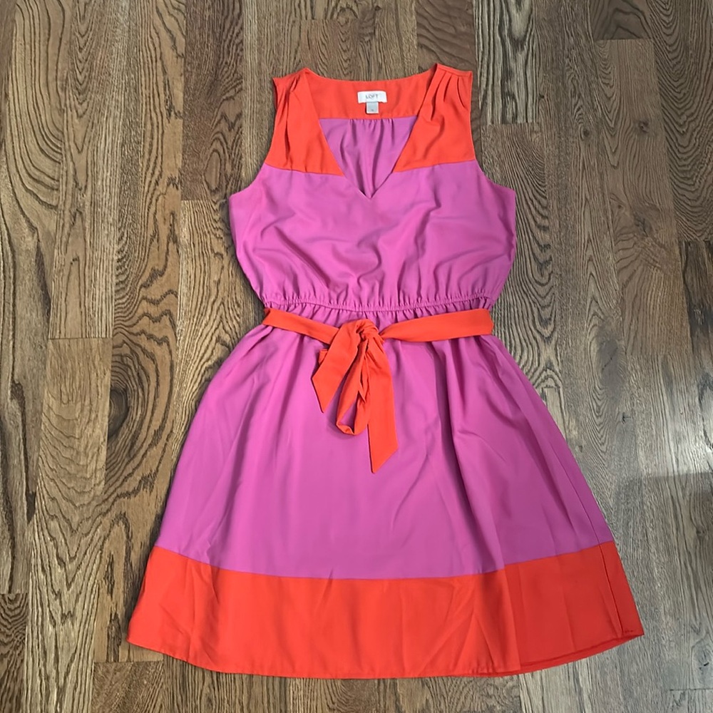 Loft Colorblock Belted Tie Dress